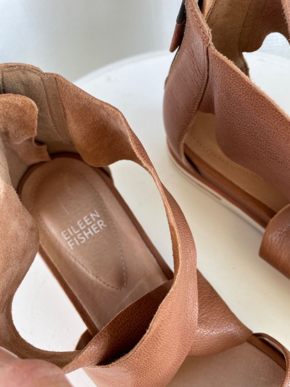 Eileen Fisher Brown Leather Crisscross Sneaker Sandals - Picture 2 of 7
